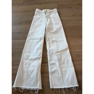 Zara Womens White High Waisted Wide Leg Jeans Raw Hem Size US 2